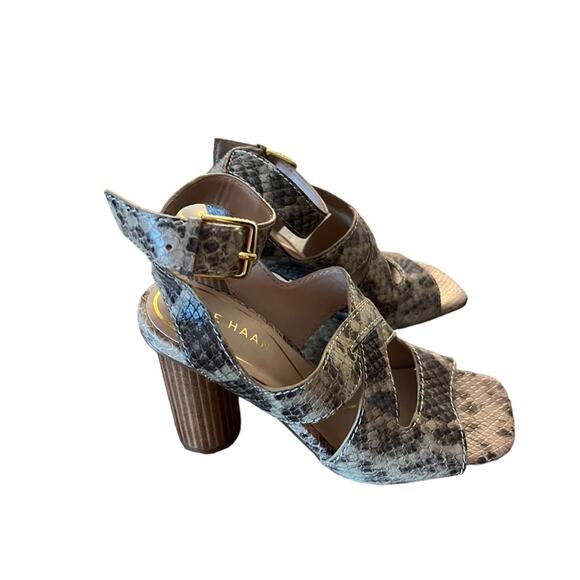 Cole Haan Reina City Sandals Leather Snake Print Ankle Strap Heels NEW Size 5